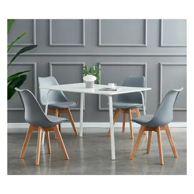 (Grey, 4) MCC Dining Chairs with Wooden Legs Soft Cushion Pad Stylish DELUXE Retro EVA