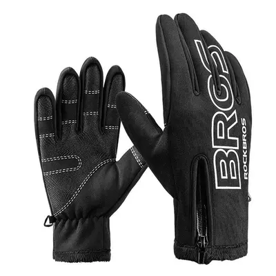 (Black, XL) Winter Warm Cycling Gloves Full Finger Touch Screen Riding MTB Bike Bicycle Gloves M