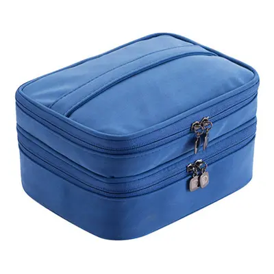 (Blue, Double layer) Single Double Layer Travel Digital Storage Bag Case for Data Cable Electron