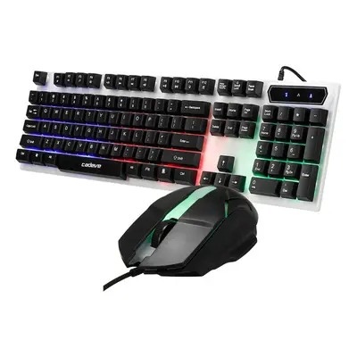 (Black) Wired Keyboard & Mouse Set Keys USB Wired Light Transmitting Keyboard Ergonomic Mouse RG