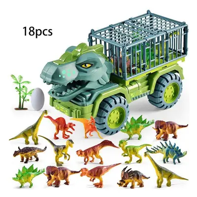 (Tyrannosaurus 18pcs) CM Dinosaur Toys Tyrannosaurus Transport Engineering Vehicle Excavator Cra