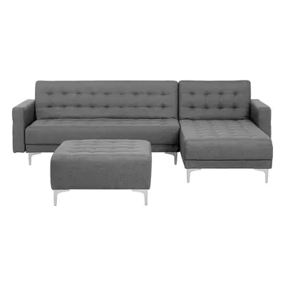 Left Hand Fabric Corner Sofa with Ottoman Grey ABERDEEN