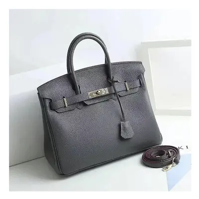 (Iron gray, 20*15*10cm) Ladies Women Leather Handbag Birkin First Layer Cowhide Leather Tote Bag