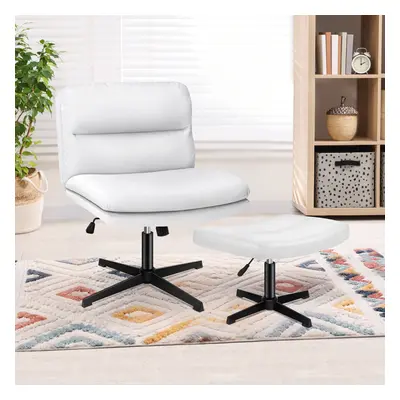 (PU leather - White) ELFORDSON Office Chair Executive Computer Seat Work Cross Legged Ottoman