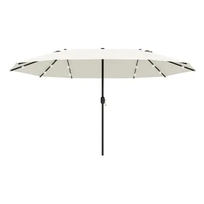 Outsunny 4.4m Double-Sided Sun Umbrella Patio Parasol Solar Lights Cream White