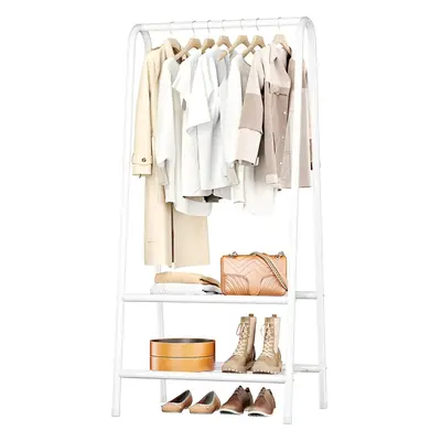 (White) Metal Clothes Rail, Clothes Rack with Bottom Shelves for Storage