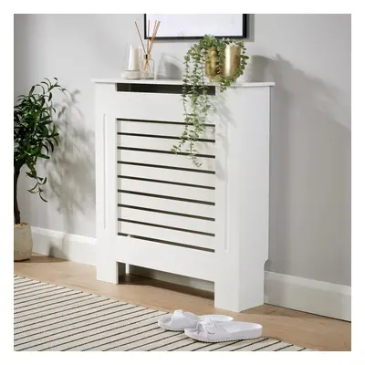 (Small, White) Extending Adjustable Radiator Cover Slatted Grill