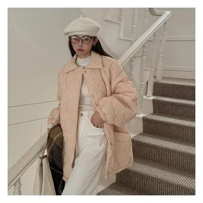 (light pink, L) Sweet Color Casual Lamb Wool Coats Women Korean Fashion Cotton Padded Jacket Fem