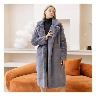 (grey, S) Elegant Long Winter Faux Fur Coat Women Plush Fur Coats Loose Thick Warm Fur Overcoat