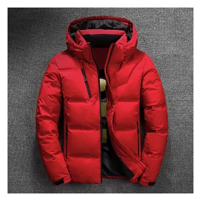 (red, 2XL) Winter Jacket Mens Quality Thermal Thick Coat Snow Red Black Parka Male Warm Outwear 