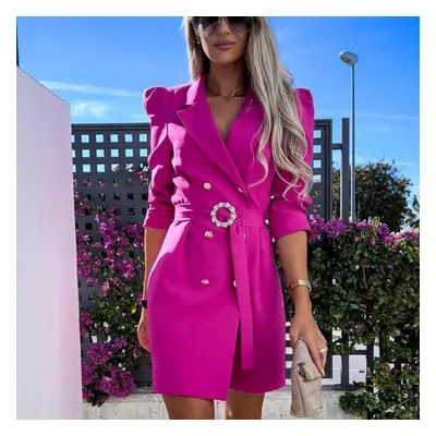 (red, M) Rugod European And American Style Spring And Summer Women&apos;s Puff Sleeves Lapel Wai