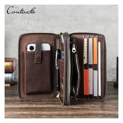 (coffee) Contact&apos;s Genuine Leather Wallet For Men Rfid Blocking Card Holder Luxury Designer