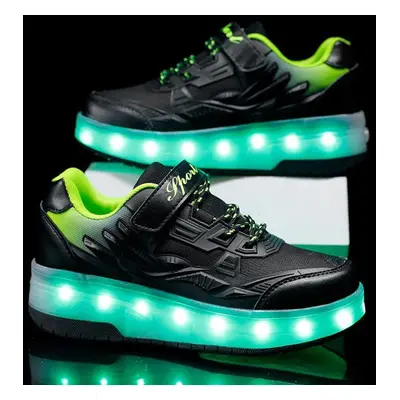 (black, 40) Tuinanle Two Wheels Roller Skate Shoes Women Men Buckle Led Light Luminous Sneakers 