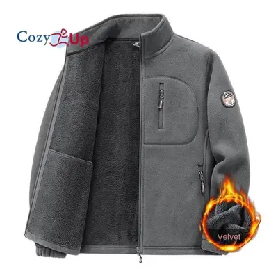 (dark gray, 4XL) Cozy Up Men&apos;s Full-zip Polar Fleece Jacket