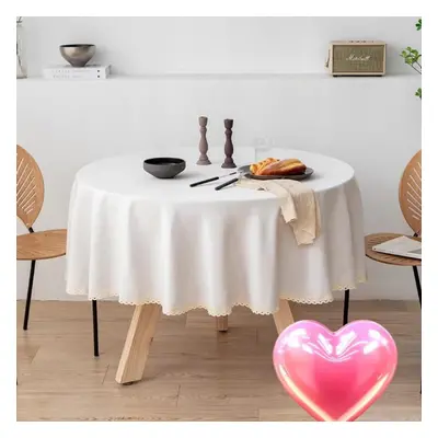 (beige, Round 220cm) Solid Color Linen Large Round Tablecloth Waterproof And Oil-proof Cloth Art