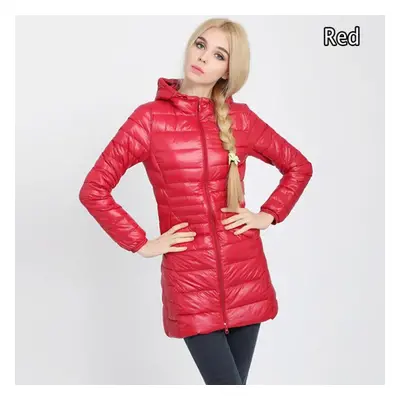 (rose red, 4XL) Women Ultra Light Jacket Hooded Slim Long Sleeve Parka Overcoat