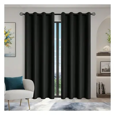 (black, 300Ã260cm&Grommet Top) 1pc Solid Blackout Curtains With Grommets, Total Privacy Drapes 