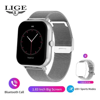 (silver, Mesh belt) Lige Hd Large Screen Smartwatch Bluetooth Call Sports Health Wristband Body 