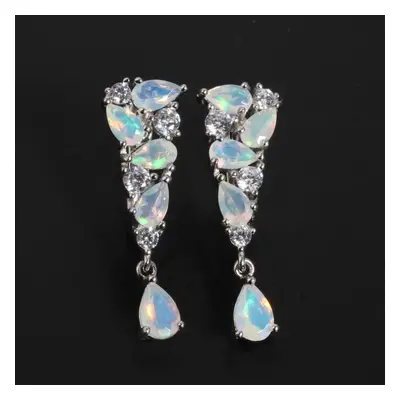 (white) Sterling Silver Opal Long Earring Natural Ethiopia Opal 2.68ct Gemstones Fine Jewelry Fo