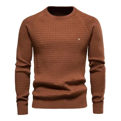 (coffee, USA 90-100 kg) Aiopeson Cotton Men&apos;s Sweater New Winter Autumn Soild Plaid O-neck 