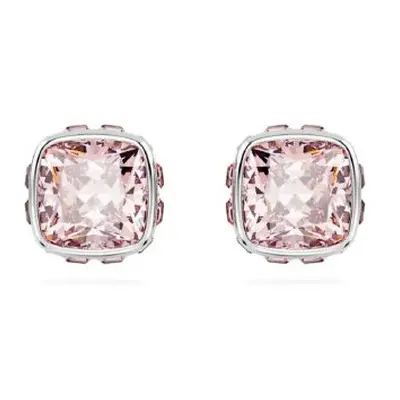 Birthstone Rhodium Plated Pink Square Cut June Stud Earrings