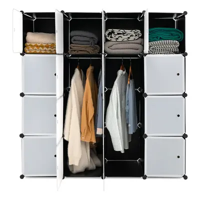 16 Cube Cloth Storage Organizer Portable Wardrobe w/ Hanging Rods