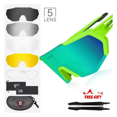 (green) Queshark Polarized Cycling Sunglasses Bicycle Goggles Men Women Mountain Bike Glasses Sp