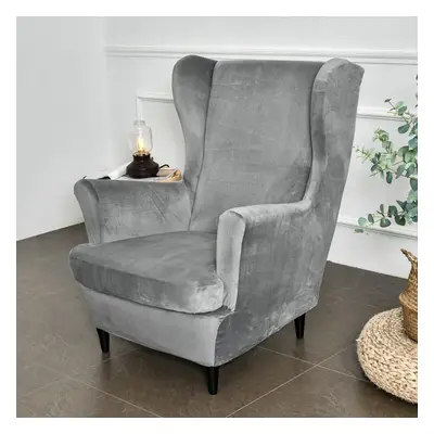 (grey, one size) Solid Color Wing Chair Cover Stretch Spandex Armchair Covers Europe Removable R