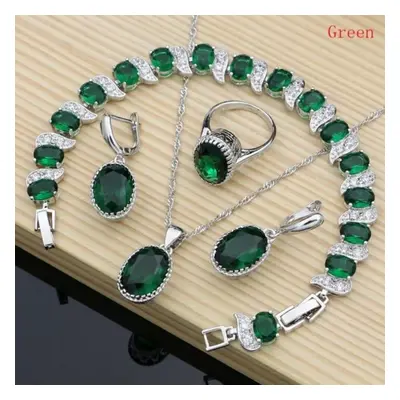 (green, 6.5) Natural Silver Jewelry Red Birthstone Charm Jewelry Sets Women Earrings/pendant/nec