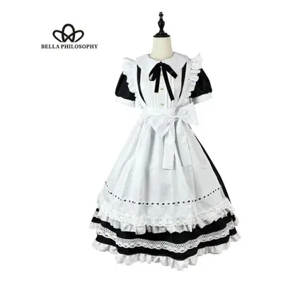 (black, L) Traditional Maid Long Dress Long Sleeve Maid Dress Black Cute Lolita Costume Cosplay 