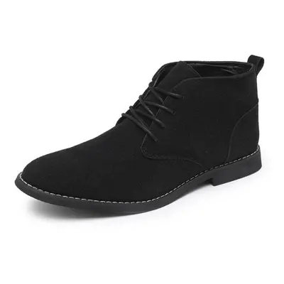 (black, 46) Retro Men&apos;s High Top Casual Leather Shoes Pointed Boots Large Size