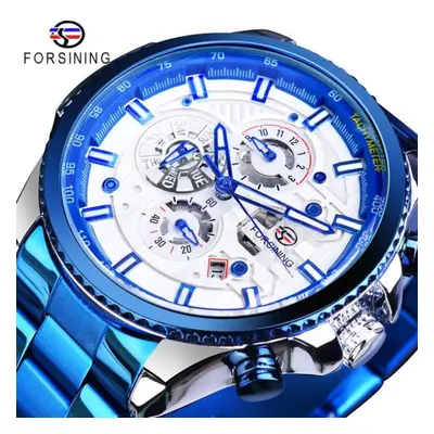 (blizzard blue) Forsining2022 New Three-disc Sports Automatic Mechanical Strap Calendar Men&apos