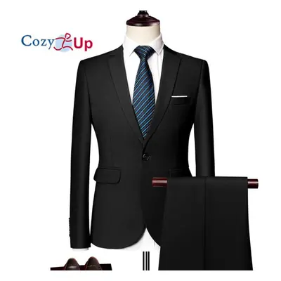 (black, XXL) Cozy Up Men Solid Color Long Sleeve Lapel Slim Button Men Fashion Business Suit Aut