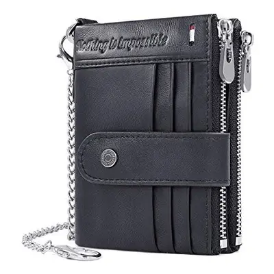 REETEE Mens Wallet RFID Blocking Genuine Leather Wallets Mens Slim Wallet for Men with Chain,Men