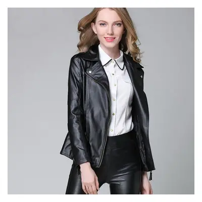 (black, 2XL) Women Leather Jackets Short Black Red Pu Leather Coat Ladies Slim Motorcycle Outerw