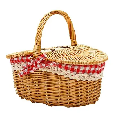 Summerwindy Country Style Picnic Basket Hamper with Lid and Handle & Liners for Picnics, Parties