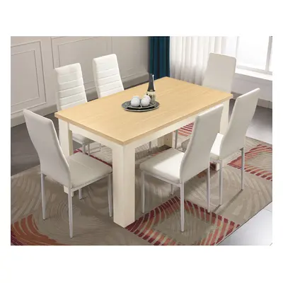 ((Pine Table & White Chairs)) Wooden Dining table And Dining Room Chairs Set