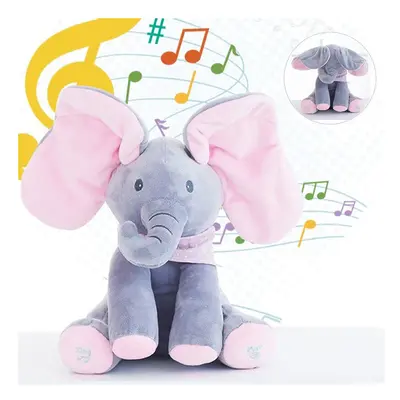 (Pink Gray) Peek-a-Boo Animated Talking and Singing Elephant Baby Kids Educational Gifts