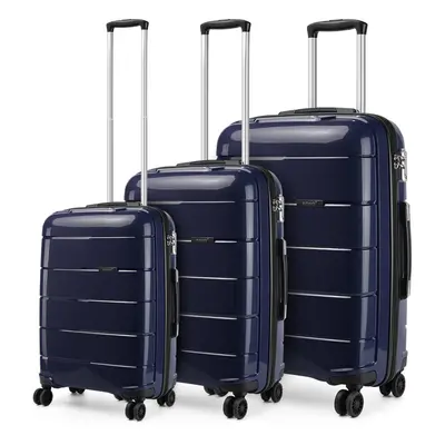 (Navy, 20/24/28 inch) 20/24/28 Inch PP Hard Shell Suitcase Travel Trolley With TSA Lock