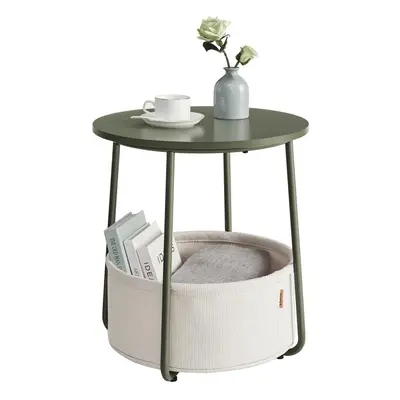 VASAGLE End Table Small Bedside Table with Fabric Basket Modern Nightstand Round Side Table for 