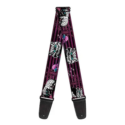 Buckle-Down GS-WDY117 Guitar Strap Cheshire Cat Face Poses Stripe Purple Black White, 2" Wide - 