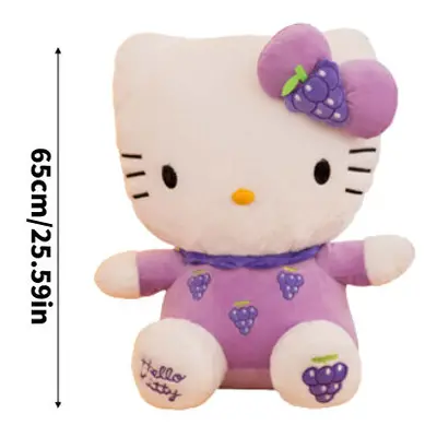 (Purple Grape, 65cm/25.59in) Hello Kitty Cat Plush Toy Cartoon Fruitthemed Doll Strawberry Desig