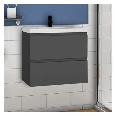 (Thick ceramic basin) High Gloss Grey 600mm Bathrooms Vanity Units with Basin Wall Mounted