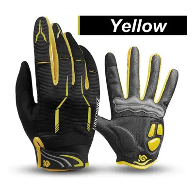 (Yellow, L) LSR Gel Pad Bike Gloves Winter Warm Racing Motorcycle Cycling Touchscreen Full Finge