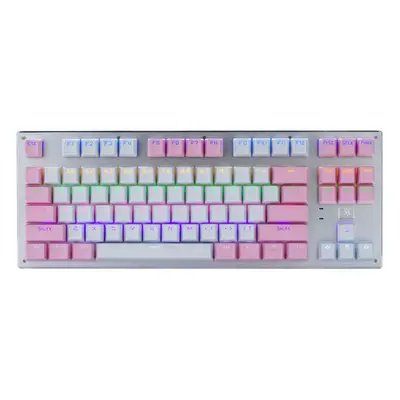 (White Pink+Colorful Light) Mechanical Keyboard Keys Three-Mode Wireless Bluetooth4.0 / 2.4G / T