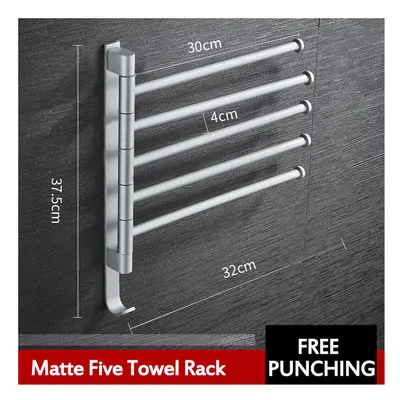 (Matte five towel rack) Aluminum Wall Mount Towel Rail Rack Rotatable Holders 2/3/4/5 Storage Ha