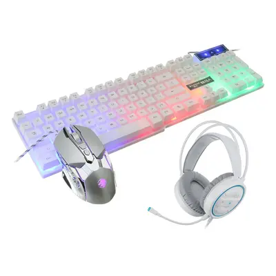 (White (colour Backlit)) 104-Key Waterproof Wired Mechanical Keyboard Headphones Mice Combo With