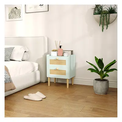 HOMCOM Boho Rattan Bedroom Chest of Drawers, Drawer Dresser, Light Blue