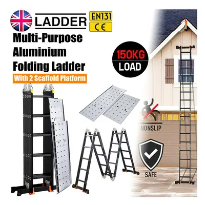 5.7M Multi-Purpose Aluminium Folding Ladder W/ Scaffold Platform