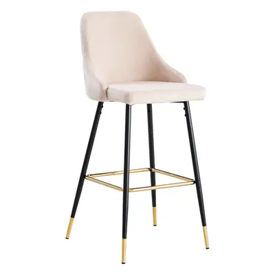 (Cream) x Velvet Padded Breakfast Bar Kitchen Island Breakfast Pub Stools Chair With Metal Legs 